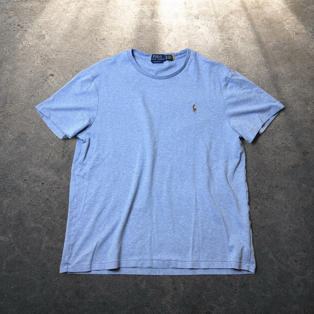 Polo Ralph Lauren Custom Slim Fit T-Shirt Light Blue XL Retro Skater Crewneck